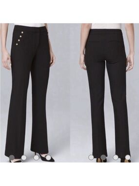 ▪️NWT White House Black Market Black Twill Ponte Boot Pearl Button Pants 4
